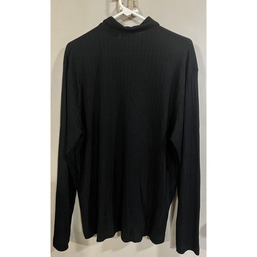 Liz Claiborne Womens Black Blouse Long Sleeve Ribbed LARGE Stretch NWOT - Picture 2 of 5